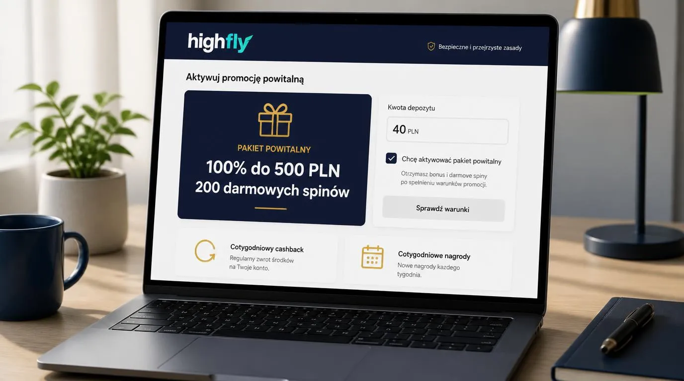 Panel bonusu powitalnego 100% do 500 PLN i 200 darmowych spinów obok pola depozytu 40 PLN
